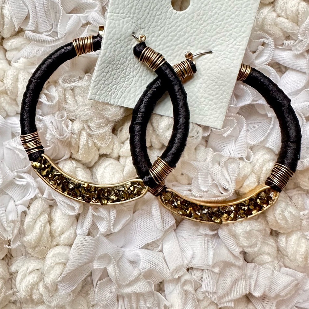 Free People Black and Gold Hoop Earrings